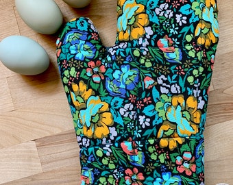 Oven mitt flowers, Thick Potholder, Colorful Oven Glove, Gift for the Chef