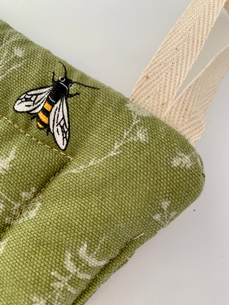 Green Potholder with Honeybees, pretty trivet, bee lover gift image 3
