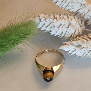 Vintage Gold Ring Tiger&#39;s Eye Gold Rind Vintage Gold Statement Dress Ring 8 carat gold ring Vintage Present Gift for Her