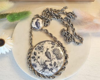 Collana vintage, impressionante collana in porcellana asiatica color argento vintage degli anni '80, idea regalo, regalo vintage in porcellana
