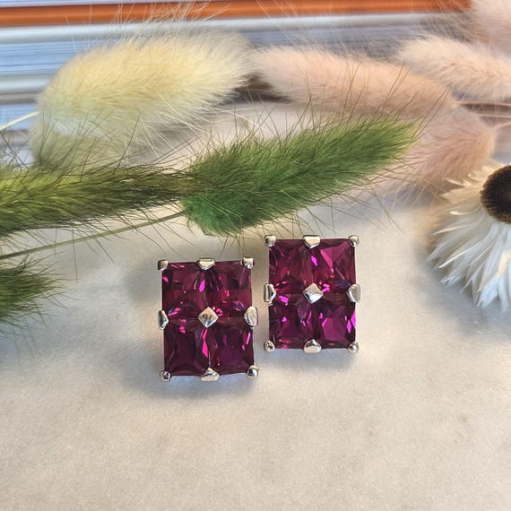 Vintage Art Deco Lab-Grown Ruby Stud Earrings, 92… - image 1