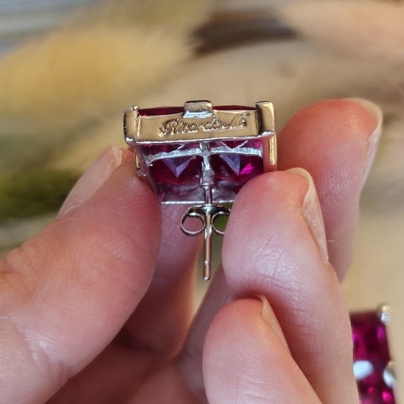 Vintage Art Deco Lab-Grown Ruby Stud Earrings, 92… - image 9