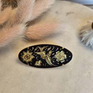 Vintage Damascene Brooch, Spanish Toledo de Oro Bird Floral Brooch Made in Spain Cute Gift Idea