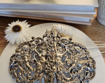 Rare Antique Jewelry Silver Belt Buckle Victorian age 1800s gift idea mermaids symbol of union