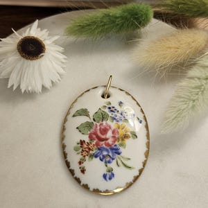 Vintage porseleinen hanger statement sieraden Vintage bloemenhanger cadeau-idee Cadeau voor haar