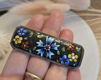 Antique enamel brooch Edwardian brooch hand painted cute jewelry gift idea floral brooch
