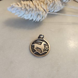 Cute vintage silver zodiac pendant with Aries sign horoscope jewelry zodiac gift idea birthday present