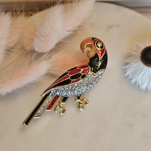 Bellissima spilla vintage a forma di pappagallo con strass, idea regalo per gioielli vintage.