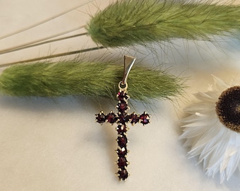 Beautiful Antique Cross Garnet Pendant Vintage Garnet Jewelry Garnet Rolled Gold Pendant Gift Idea