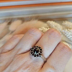 Vintage Garnet Silver Ring Statement Ring Bohemian Garnet Ring Gift Victorian Daisy Garnet Cluster Ring January Birthstone Gift for Her