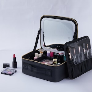 LED Kosmetik Make-up Tasche, Leder Kulturtasche, Vegan Tasche für Brautjungfer Vanity Box wasserfest Reiseveranstalter Box Geschenk für die Reise
