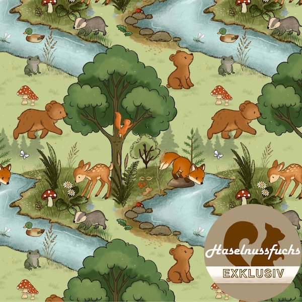 0977 Stoff „Am Fluss“ Eigenproduktionen French Terry Jersey Musselin Baumwolle Softshell Canvas Panama Minky Lycra Satin