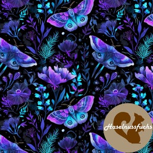 1359 Stoff „Moth Magic“ Eigenproduktionen French Terry Jersey Musselin Baumwolle Softshell Canvas Panama Minky Lycra Satin