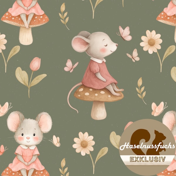 0556 Kinderstoff „Mausi Maus“ Eigenproduktionen French Terry Jersey Musselin Baumwolle Softshell Canvas Panama Minky Lycra Satin