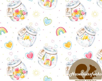 1991 Fabric “Happiness in a Jar” Own productions French Terry Jersey Muslin Cotton Softshell Canvas Panama Minky Lycra Satin