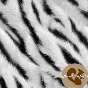 Könnte beinhalten: Nahtloses Muster mit Tigerstreifen in Schwarz und Weiß. Das Muster hat eine weiche, pelzige Textur mit abwechselnden schwarzen Streifen auf weißem Hintergrund. Geeignet für Stoff oder Tapeten, das Design ist optisch auffällig.