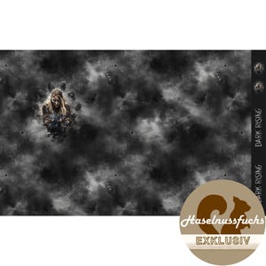 1263 Panel “Dark Rising” Eigen productie French Terry, Softshell, Panel met combinatie