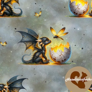 Stoffmuster, Pattern Design „Magischer Drache“ Nahtlosmuster Textildruck
