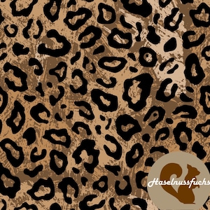 Könnte beinhalten: Nahtloses Leopardenmuster mit schwarzen Flecken auf einem beige-braunen Hintergrund. Das Design hat einen abgenutzten, strukturierten Effekt. Geeignet für Stoff oder Tapeten, das Muster ist ein sich wiederholendes Design mit natürlicher, animalischer Ästhetik.