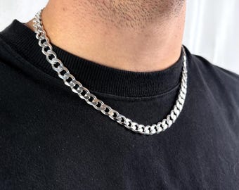 High Polish Silver Curb Chain, Real Solid .925 Sterling Silver Curb Necklace, 8mm 18 Inch - 30 Inch, Made In 925 Italy, Gift For Men & Women