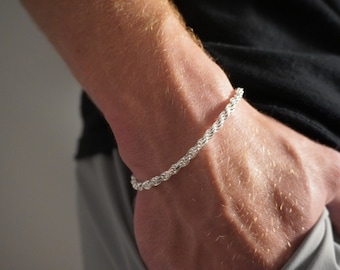 Pulsera de plata maciza 925 auténtica, con corte de diamante, 4 mm (18-20 cm), con sello italiano 925, para hombre y mujer.
