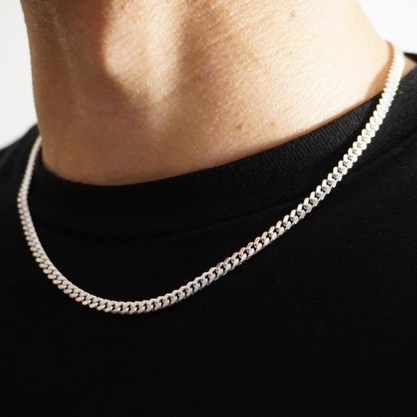 Collar pesado de eslabones cubanos de Miami, cadena de eslabones cubanos de Miami de plata esterlina maciza .925 auténtica, 4 mm (18-24 pulgadas), 925 Italia, para hombre y mujer.