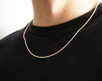 Elegancki złoty naszyjnik linowy, prawdziwy 14-karatowy złoty łańcuszek linowy z diamentowym szlifem na srebrze próby 925, grubość 2 mm, długość 18-22 cale, stempel 925 Włochy