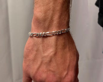 Solid Silver Bracelet, Real Solid .925 Sterling Silver Figaro Link Bracelet, 5mm in 7”- 9”, Stamped .925 Italy, Gift For Men And Women,