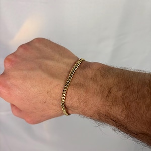 Tungt armband i 14k guld, äkta 14k guld vermeil över massivt silverarmband med Miami-kubansk länk, 4 mm i 7”-8”, stämplat .925 Italien för män och kvinnor