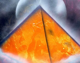 Kosmische Pyramide Sonnenkugel abstrakte Sprühfarbe Kunst