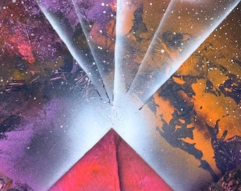Astral Pyramid Spray Paint Art – Cosmic Abstract Wall Decor