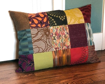 Colorful rectangular patchwork pillow cover made of repurposed upholstery samples - dog or cat pillow - pet bed - floor pillow