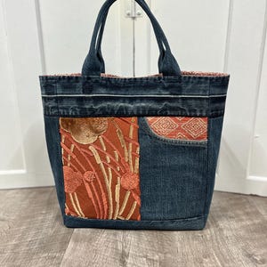 Upcycled Levi's Tote Bag – Rust & Coral Accent Patchwork Bag