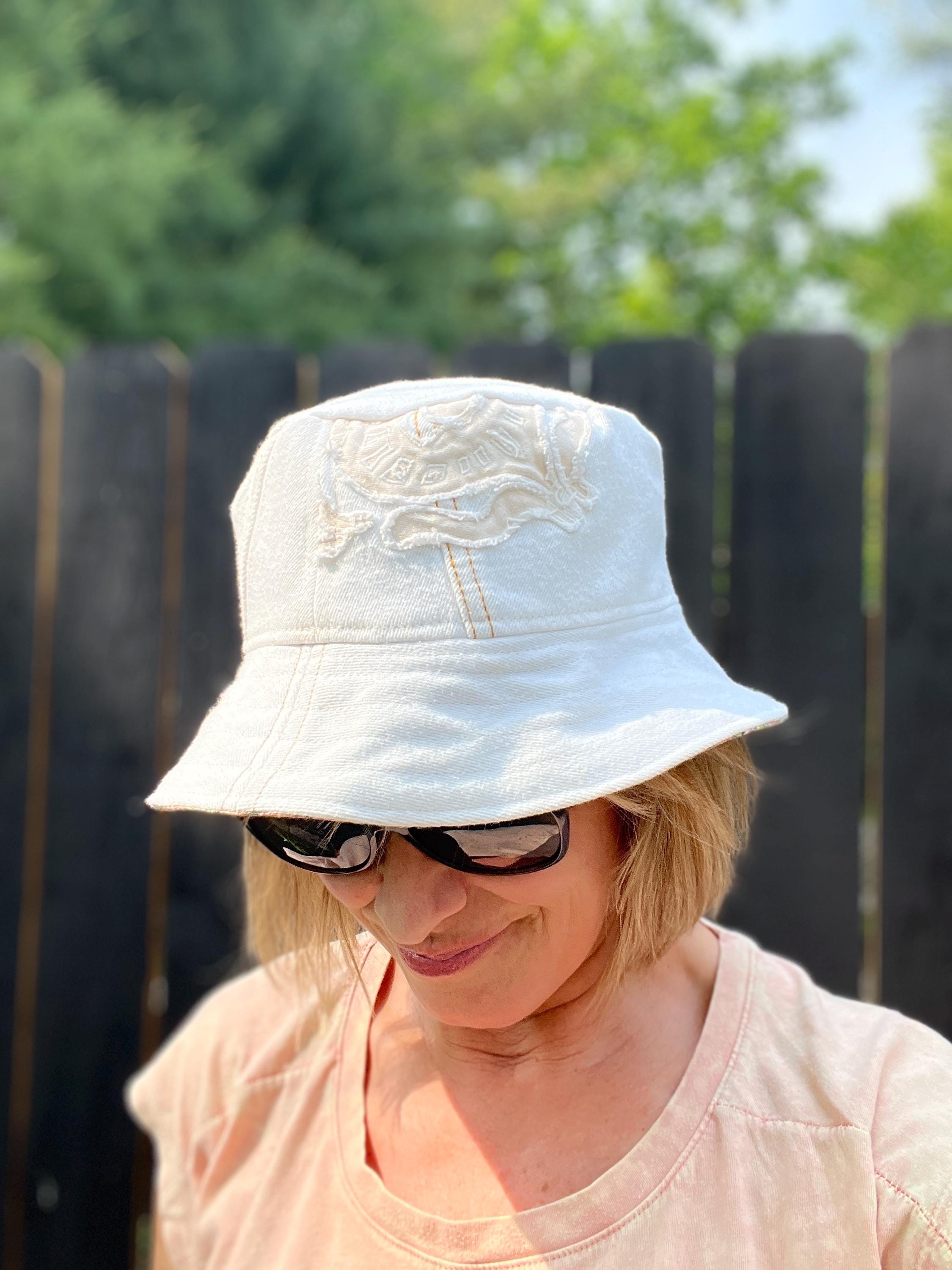 Reversible Upcycled Bucket Hat: Embroidered Denim & Floral  display picture 1