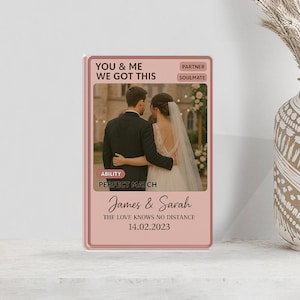 Bloco de acrílico para cartas de jogo de casal personalizado, presente com foto personalizada para aniversário, presente de casamento para ele, lembrança de alma gêmea, marido e mulher