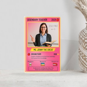 Personalisiertes Lehrergeschenk, kundenspezifisches Foto legendärer Lehrer-Sammelkarte, lustiger Gameracrylblock, Ende des Jahres Schreibtischdekorzeichen