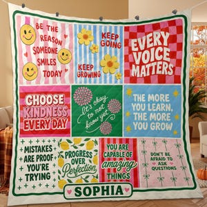 Personalized Motivational Quilt: Custom Name Retro Growth Mindset Patchwork Blanket