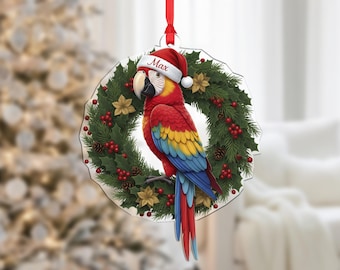 Personalized Scarlet Macaw Ornament: Custom Name Parrot Christmas Gift, Acrylic Bird Lover Decor