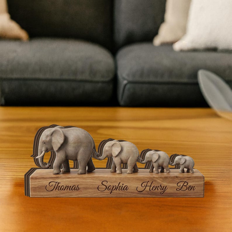 Personalized Elephant Family Wooden Sign: Custom Name Engraved Plaque ...