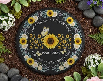 Personalized Garden Stone: Sunflower Mom Memorial Butterfly Wreath Custom Dates
