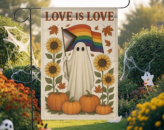 Love is Love Ghost Pride Flag: Retro Halloween Garden Banner