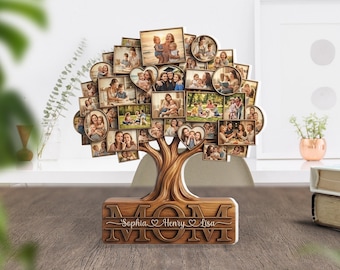 Custom Family Tree Acrylic Block: Personalized Multi-Photo Mom Desktop Sign Decor