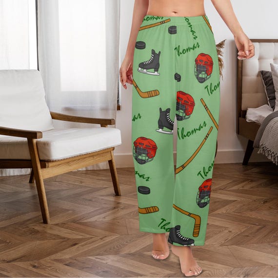 Personalized Ice Hockey Pajama Pants: All-over Print Loungewear