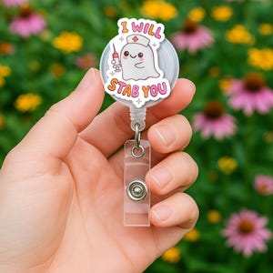 Funny Nurse Ghost Badge Reel, Cute Retractable ID Holder for Healthcare Professionals, Spooky RN LPN Medical Assistant Gift