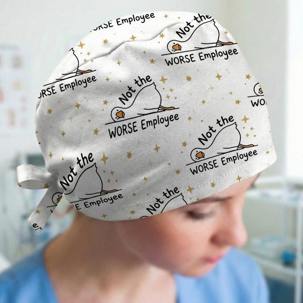 Printed Tie Back Scrub Cap: Lying Goose "Not The Worse Employee" Quote Nurse Surgical Hat