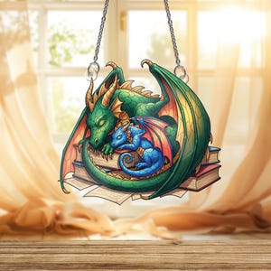 Sleeping Dragon Suncatcher: Faux Stained Glass Window Hanging