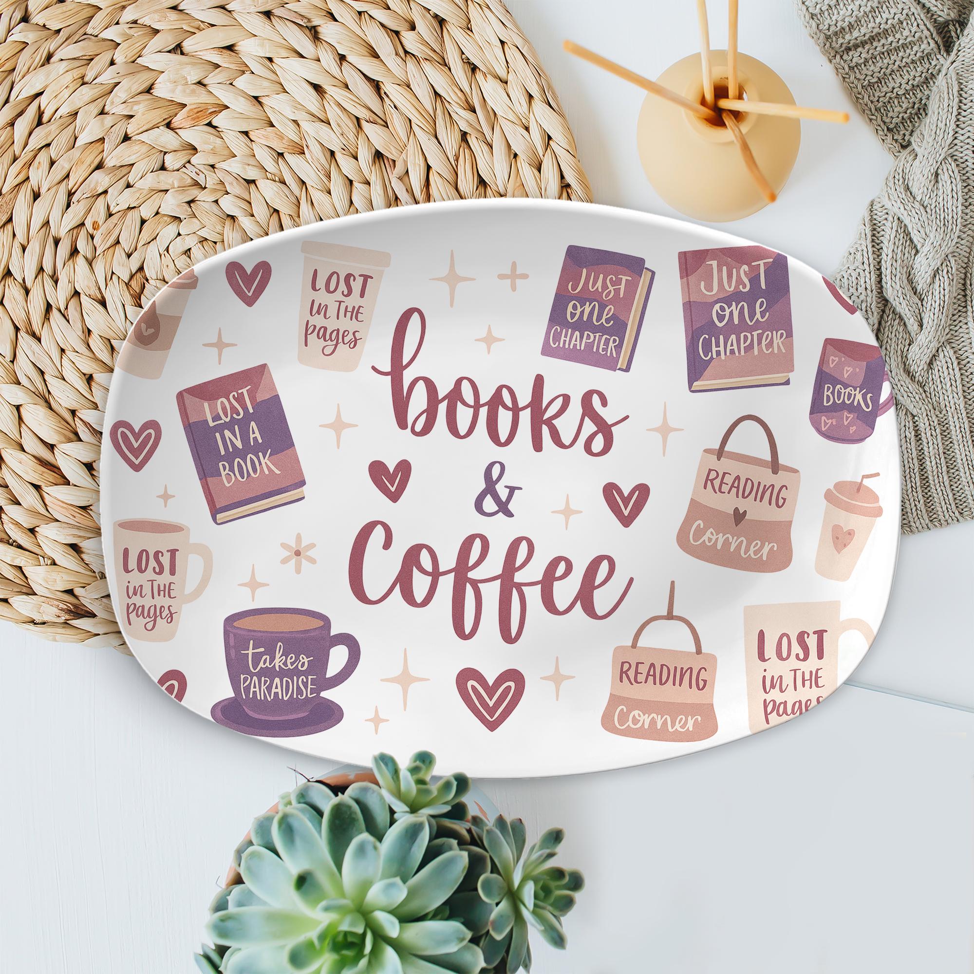 Book and Coffee Ceramic Platter: Cozy Literary Decor