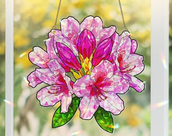 Radiant Rhododendron Bloom Acrylic Window Hanging - Floral Ornament for Home Decor, Botanical Art, Spring Gift, Gift For Mom, Gardener