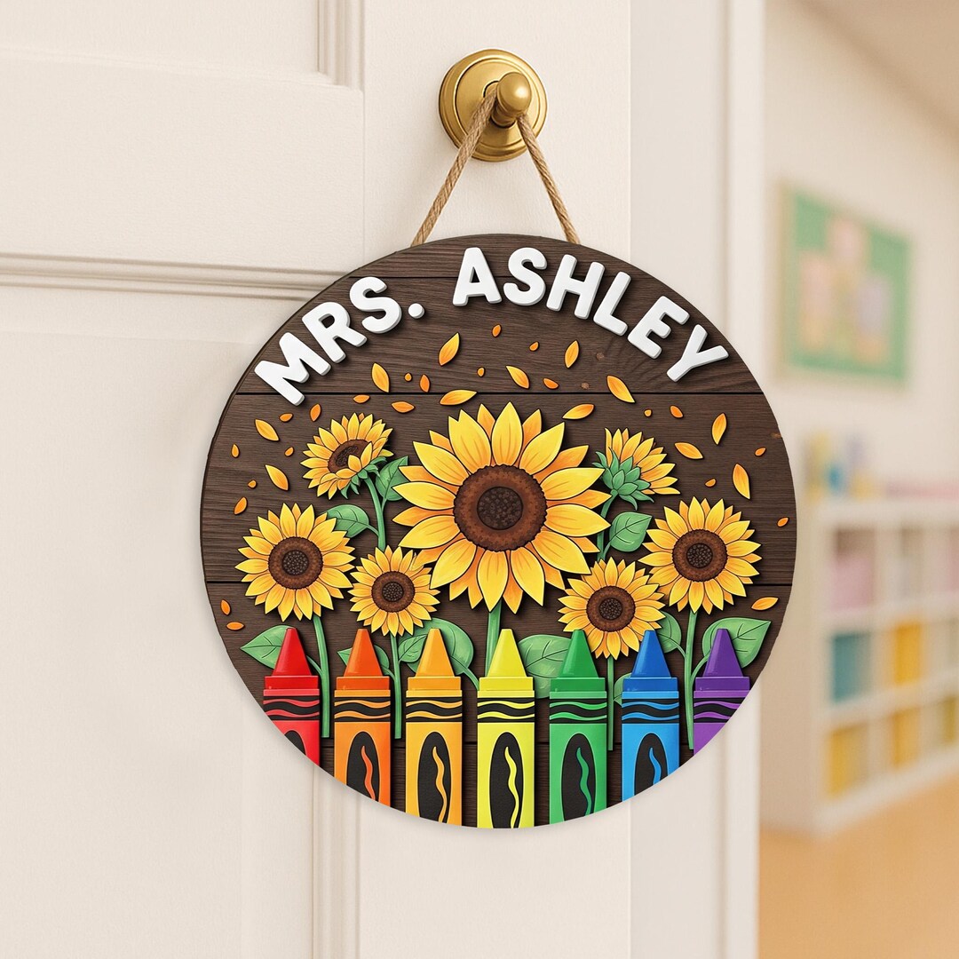 Personalized Teacher Sunflower Sign: Custom Wooden Classroom Door ...