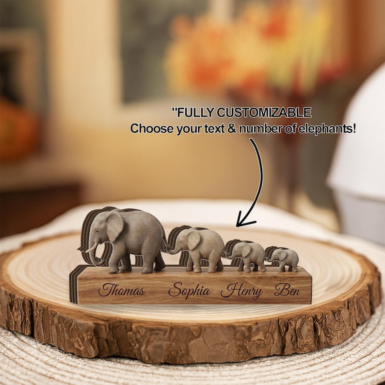 Personalized Elephant Family Wooden Sign: Custom Name Engraved Plaque ...